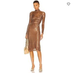 BURBERRY Bronze Embellished Mesh Sequin Cocktail Midi Dress UK10/US8, $6500 Ret.